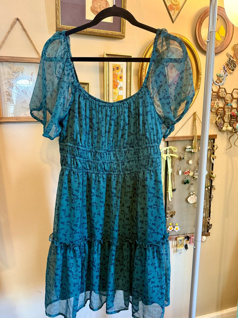 Teal Floral Mini Dress